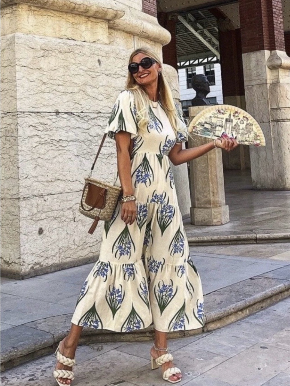 ZARA The Sofia Dress Open Back Maxi Cream Floral Print Small NWT
